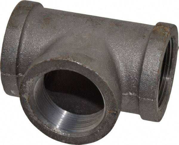 Made in USA - Size 1-1/2", Class 150, Malleable Iron Black Pipe Tee - 150 psi, Threaded End Connection - Industrial Tool & Supply