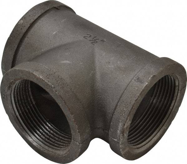Made in USA - Size 2-1/2", Class 150, Malleable Iron Black Pipe Tee - 150 psi, Threaded End Connection - Industrial Tool & Supply