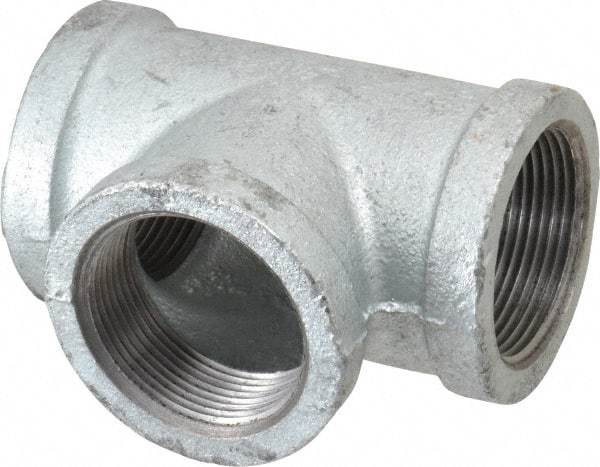 Made in USA - Class 150, 1-1/2" Galvanized Pipe Tee - Threaded, Malleable Iron - Industrial Tool & Supply