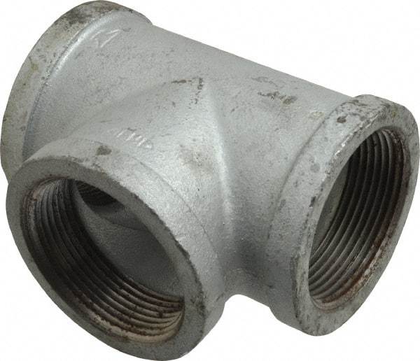 Made in USA - Class 150, 2-1/2" Galvanized Pipe Tee - Threaded, Malleable Iron - Industrial Tool & Supply