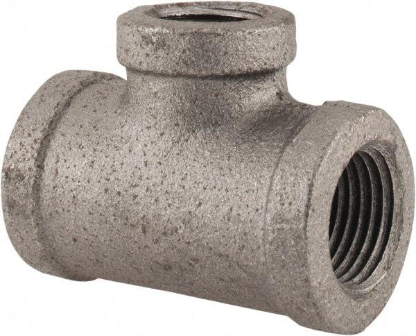 Made in USA - Size 1/2 x 1/2 x 3/8", Class 150, Malleable Iron Black Pipe Reducing Tee - 150 psi, Threaded End Connection - Industrial Tool & Supply