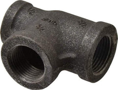 Made in USA - Size 3/4 x 1/2 x 3/4", Class 150, Malleable Iron Black Pipe Reducing Tee - 150 psi, Threaded End Connection - Industrial Tool & Supply