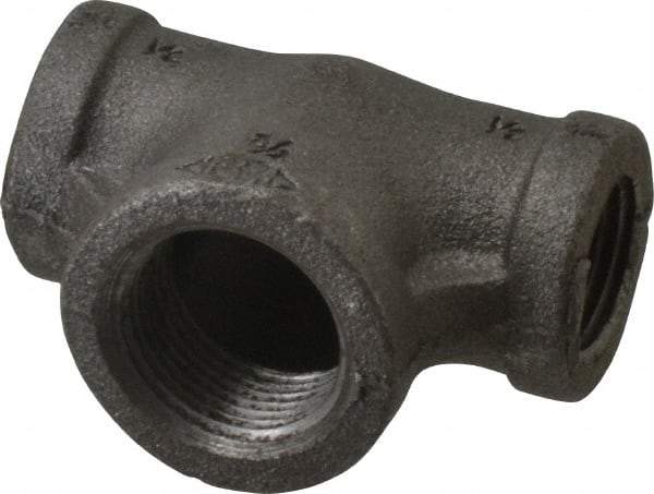 Made in USA - Size 1/2 x 1/2 x 3/4", Class 150, Malleable Iron Black Pipe Reducing Tee - 150 psi, Threaded End Connection - Industrial Tool & Supply