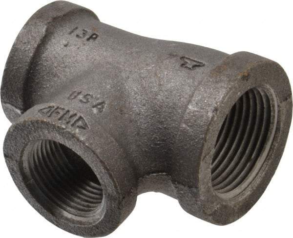 Made in USA - Size 1 x 3/4 x 3/4", Class 150, Malleable Iron Black Pipe Reducing Tee - 150 psi, Threaded End Connection - Industrial Tool & Supply