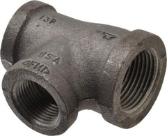 Made in USA - Size 1 x 3/4 x 3/4", Class 150, Malleable Iron Black Pipe Reducing Tee - 150 psi, Threaded End Connection - Industrial Tool & Supply