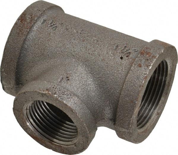 Made in USA - Size 1-1/4 x 1-1/4 x 1", Class 150, Malleable Iron Black Pipe Reducing Tee - 150 psi, Threaded End Connection - Industrial Tool & Supply