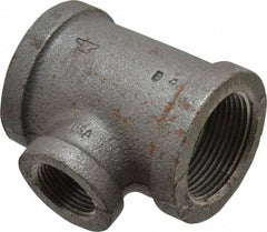 Made in USA - Size 1-1/4 x 1-1/4 x 3/4", Class 150, Malleable Iron Black Pipe Reducing Tee - 150 psi, Threaded End Connection - Industrial Tool & Supply