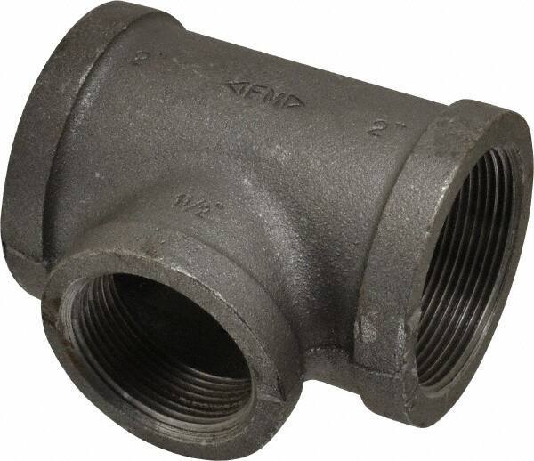 Made in USA - Size 2 x 2 x 1-1/2", Class 150, Malleable Iron Black Pipe Reducing Tee - 150 psi, Threaded End Connection - Industrial Tool & Supply