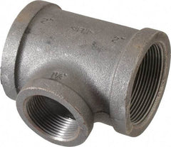 Made in USA - Size 2 x 2 x 1-1/4", Class 150, Malleable Iron Black Pipe Reducing Tee - 150 psi, Threaded End Connection - Industrial Tool & Supply