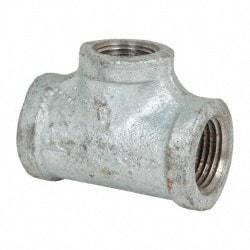 Made in USA - Class 150, 1/2 x 1/2 x 3/8" Galvanized Pipe Reducing Tee - Threaded, Malleable Iron - Industrial Tool & Supply