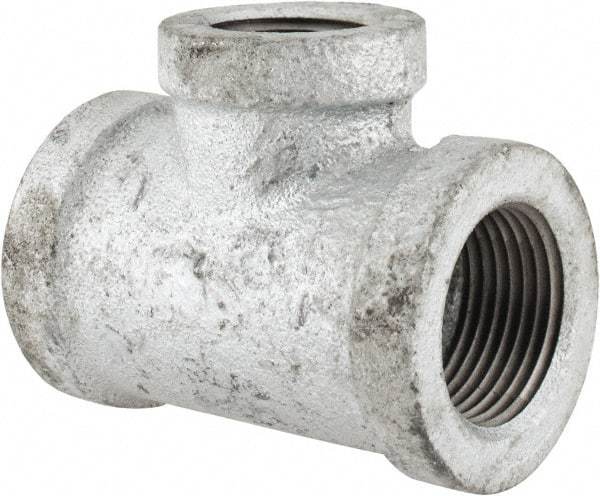 Made in USA - Class 150, 3/4 x 3/4 x 1/2" Galvanized Pipe Reducing Tee - Threaded, Malleable Iron - Industrial Tool & Supply