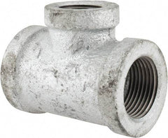Made in USA - Class 150, 3/4 x 3/4 x 1/2" Galvanized Pipe Reducing Tee - Threaded, Malleable Iron - Industrial Tool & Supply