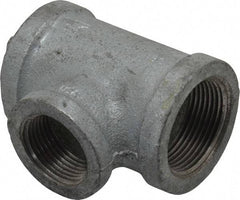 Made in USA - Class 150, 1-1/4 x 1-1/4 x 1" Galvanized Pipe Reducing Tee - Threaded, Malleable Iron - Industrial Tool & Supply