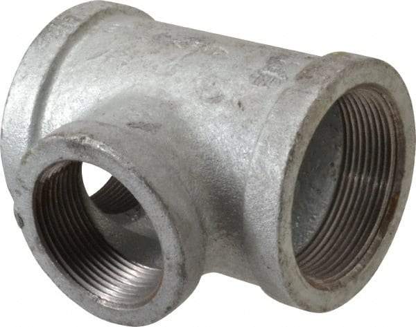 Made in USA - Class 150, 2 x 2 x 1-1/2" Galvanized Pipe Reducing Tee - Threaded, Malleable Iron - Industrial Tool & Supply