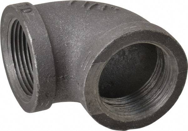 Made in USA - Size 1-1/4", Class 150, Malleable Iron Black Pipe 90° Elbow - 150 psi, Threaded End Connection - Industrial Tool & Supply