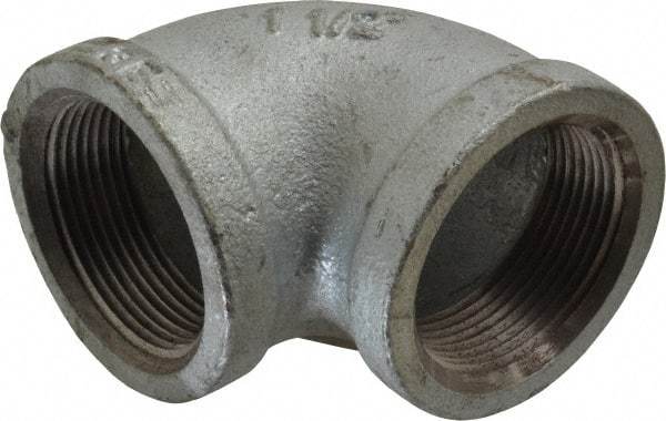 Made in USA - Class 150, 1-1/2" Galvanized Pipe 90° Elbow - Threaded, Malleable Iron - Industrial Tool & Supply