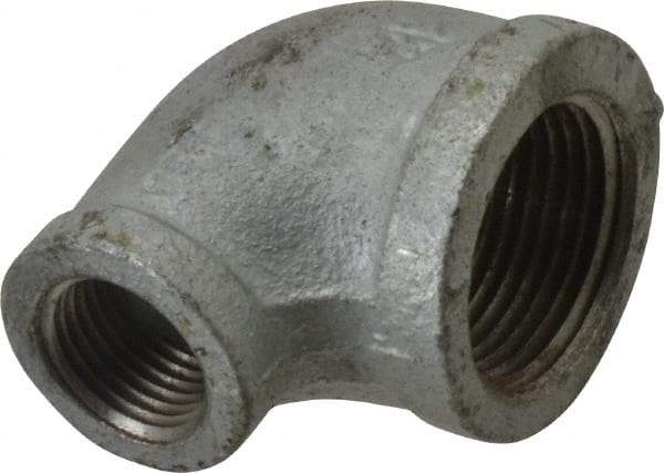 Made in USA - Class 150, 1 x 1/2" Galvanized Pipe Reducing Elbow - Threaded, Malleable Iron - Industrial Tool & Supply