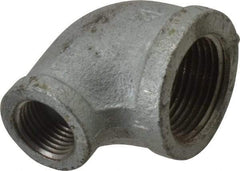 Made in USA - Class 150, 1 x 1/2" Galvanized Pipe Reducing Elbow - Threaded, Malleable Iron - Industrial Tool & Supply