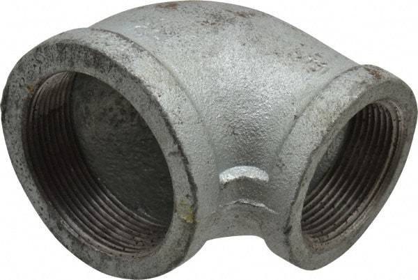 Made in USA - Class 150, 2 x 1-1/2" Galvanized Pipe Reducing Elbow - Threaded, Malleable Iron - Industrial Tool & Supply
