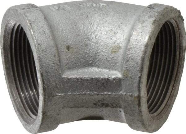 Made in USA - Class 150, 1-1/2" Galvanized Pipe 45° Elbow - Threaded, Malleable Iron - Industrial Tool & Supply
