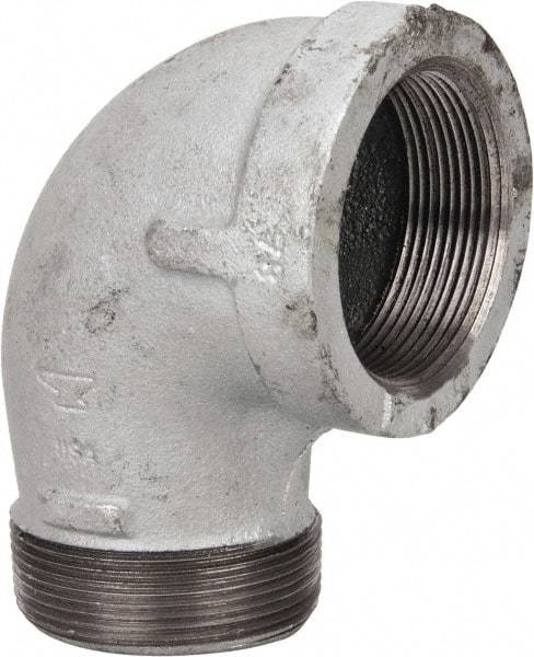 Made in USA - Class 150, 2" Galvanized Pipe 90° Street Elbow - Threaded, Malleable Iron - Industrial Tool & Supply