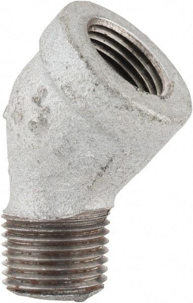 Made in USA - Class 150, 1/2" Galvanized Pipe 45° Street Elbow - Threaded, Malleable Iron - Industrial Tool & Supply