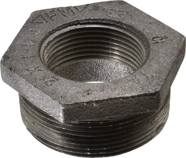 Made in USA - Size 2 x 1-1/4", Class 150, Malleable Iron Black Pipe Hex Bushing - 150 psi, Threaded End Connection - Industrial Tool & Supply