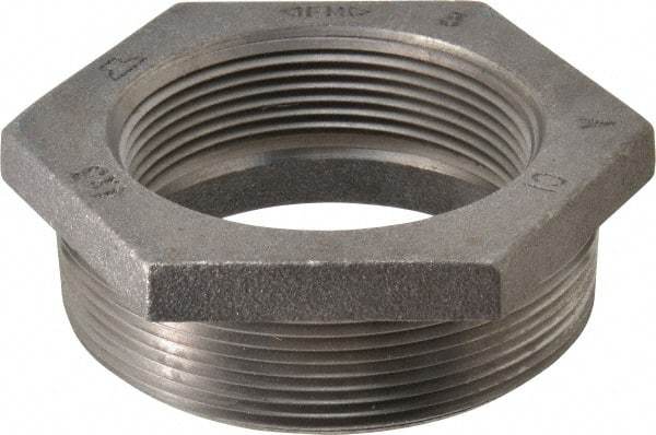 Made in USA - Size 4 x 3", Class 150, Malleable Iron Black Pipe Hex Bushing - 150 psi, Threaded End Connection - Industrial Tool & Supply
