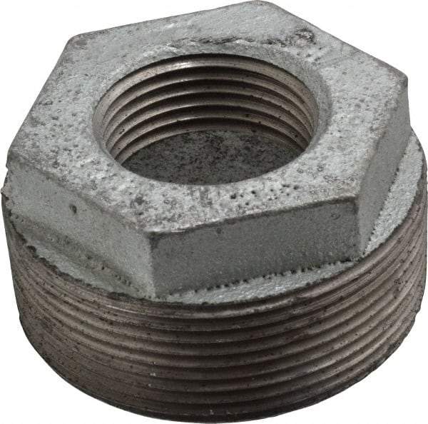 Made in USA - Class 150, 2 x 1" Galvanized Pipe Hex Bushing - Threaded, Malleable Iron - Industrial Tool & Supply