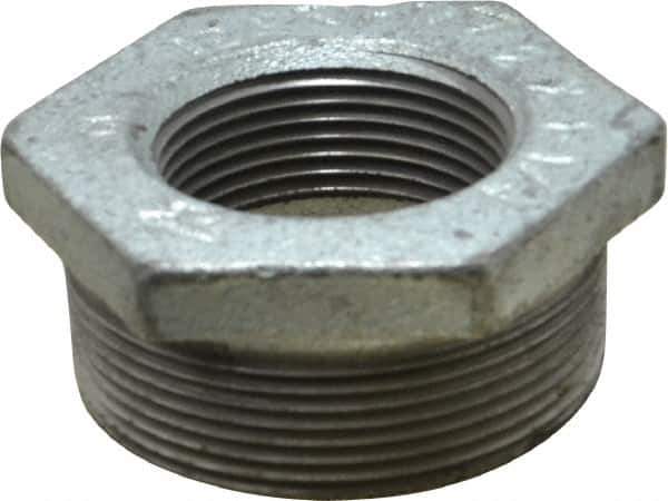 Made in USA - Class 150, 2 x 1-1/4" Galvanized Pipe Hex Bushing - Threaded, Malleable Iron - Industrial Tool & Supply