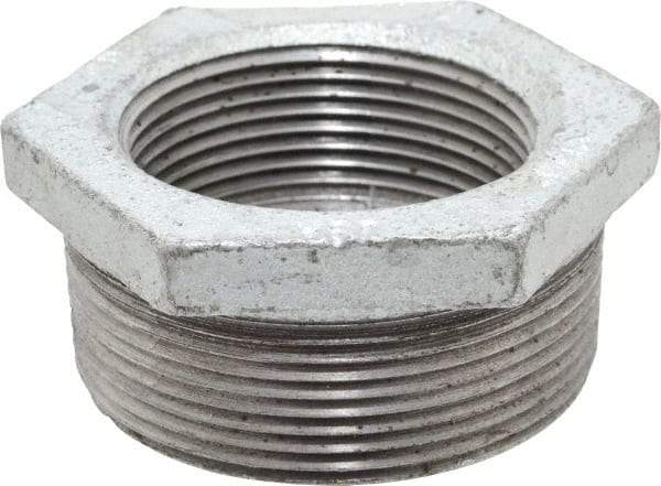 Made in USA - Class 150, 2 x 1-1/2" Galvanized Pipe Hex Bushing - Threaded, Malleable Iron - Industrial Tool & Supply