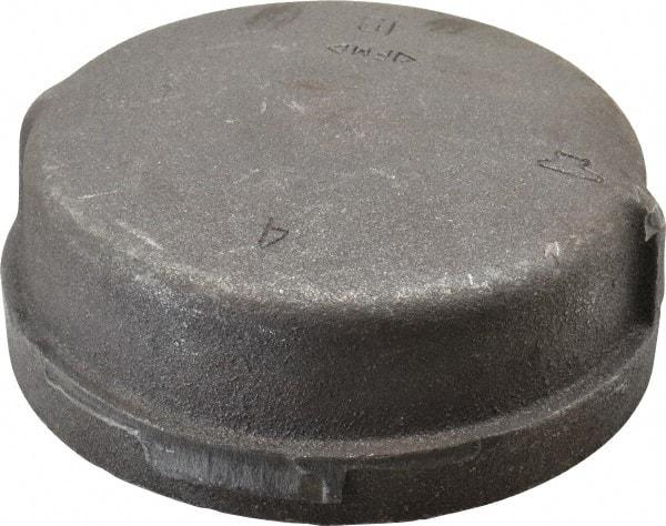 Made in USA - Size 4", Class 150, Malleable Iron Black Pipe End Cap - 150 psi, Threaded End Connection - Industrial Tool & Supply