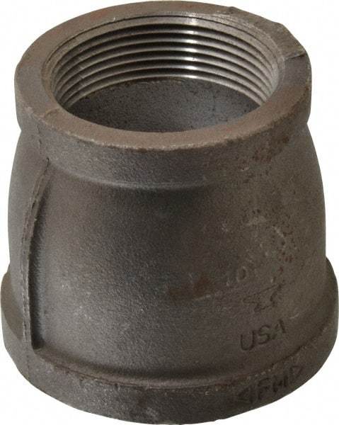 Made in USA - Size 3 x 2-1/2", Class 150, Malleable Iron Black Pipe Reducing Coupling - 150 psi, Threaded End Connection - Industrial Tool & Supply