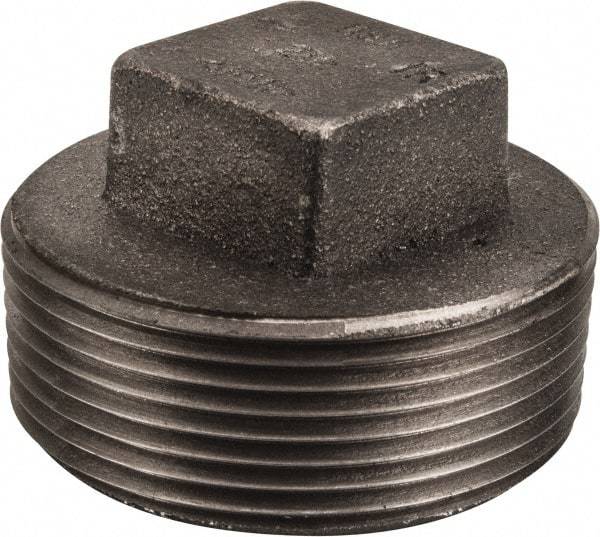 Made in USA - Size 2-1/2", Class 150, Malleable Iron Black Pipe Square Plug - 150 psi, Threaded End Connection - Industrial Tool & Supply