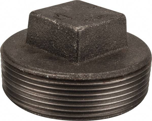 Made in USA - Size 3", Class 150, Malleable Iron Black Pipe Square Plug - 150 psi, Threaded End Connection - Industrial Tool & Supply