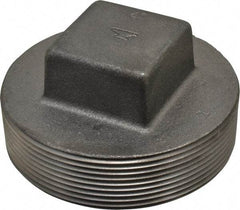 Made in USA - Size 4", Class 150, Malleable Iron Black Pipe Square Plug - 150 psi, Threaded End Connection - Industrial Tool & Supply