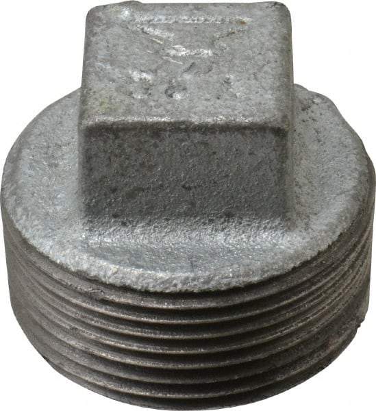 Made in USA - Class 150, 1-1/4" Galvanized Pipe Square Plug - Threaded, Malleable Iron - Industrial Tool & Supply