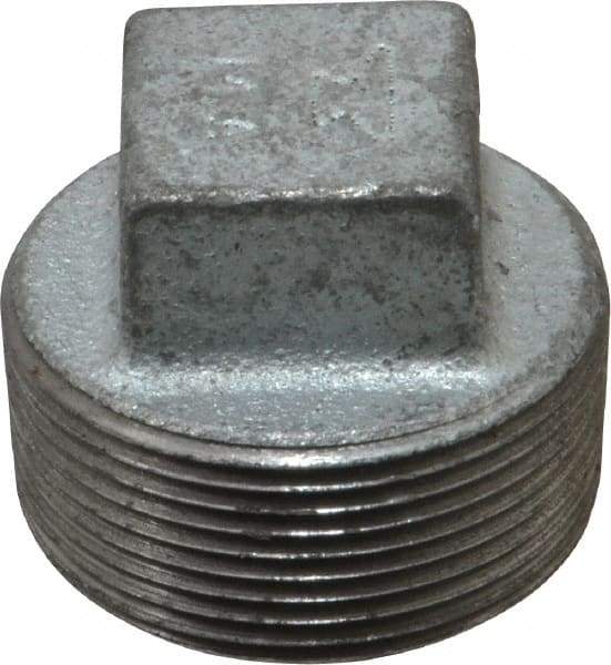 Made in USA - Class 150, 1-1/2" Galvanized Pipe Square Plug - Threaded, Malleable Iron - Industrial Tool & Supply