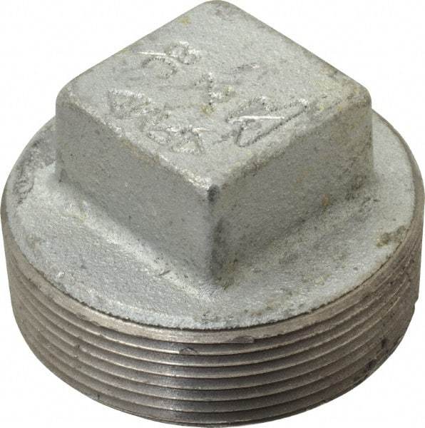 Made in USA - Class 150, 2" Galvanized Pipe Square Plug - Threaded, Malleable Iron - Industrial Tool & Supply