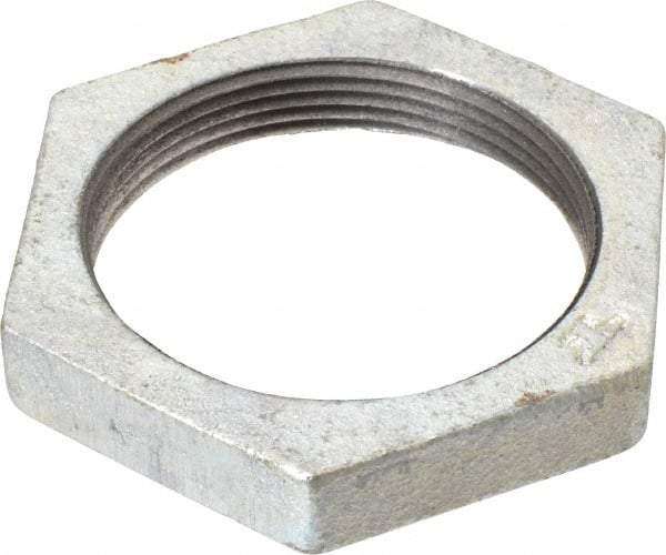 Made in USA - Class 150, 2" Galvanized Pipe Hex Locknut - Threaded, Malleable Iron - Industrial Tool & Supply