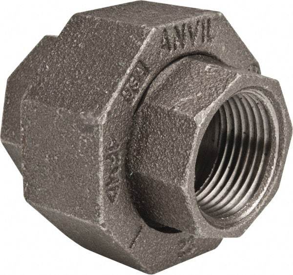 Made in USA - Size 1", Class 150, Malleable Iron Black Pipe Union - 150 psi, Threaded End Connection - Industrial Tool & Supply