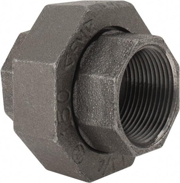 Made in USA - Size 1-1/4", Class 150, Malleable Iron Black Pipe Union - 150 psi, Threaded End Connection - Industrial Tool & Supply