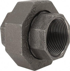 Made in USA - Size 1-1/4", Class 150, Malleable Iron Black Pipe Union - 150 psi, Threaded End Connection - Industrial Tool & Supply