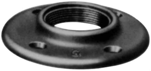 Made in USA - 3/8" Pipe, 3" OD, 5/8" Hub Length, Galvanized Floor Pipe Flange - 2" Across Bolt Hole Centers, 1/4" Bolt Hole, 150 psi, Class 150 - Industrial Tool & Supply