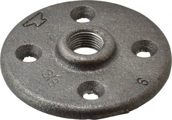 Made in USA - 3/8" Pipe, 3" OD, 5/8" Hub Length, Black Floor Pipe Flange - 2" Across Bolt Hole Centers, 1/4" Bolt Hole, 150 psi, Class 150 - Industrial Tool & Supply
