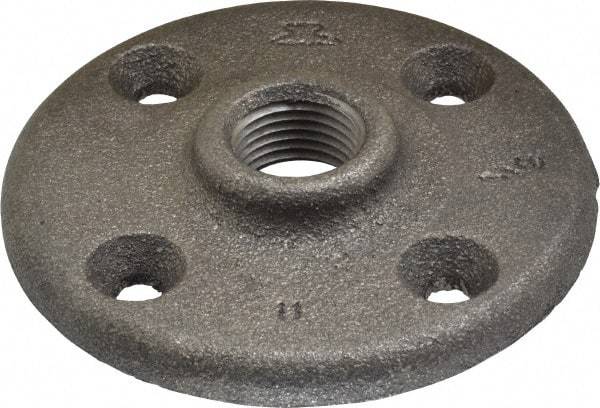 Made in USA - 1/2" Pipe, 3" OD, 5/8" Hub Length, Black Floor Pipe Flange - 2.1" Across Bolt Hole Centers, 1/4" Bolt Hole, 150 psi, Class 150 - Industrial Tool & Supply