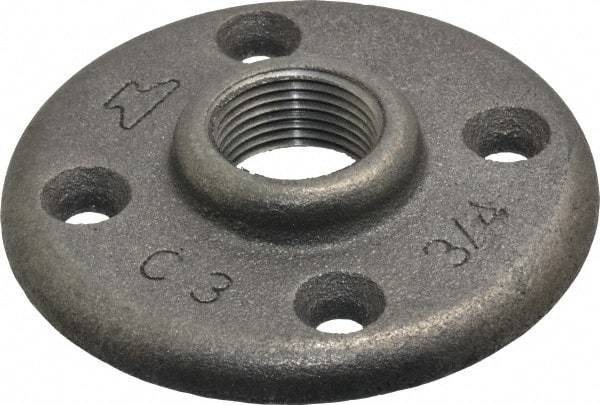 Made in USA - 3/4" Pipe, 3-1/4" OD, 5/8" Hub Length, Black Floor Pipe Flange - 2-1/2" Across Bolt Hole Centers, 1/4" Bolt Hole, 150 psi, Class 150 - Industrial Tool & Supply