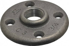 Made in USA - 3/4" Pipe, 3-1/4" OD, 5/8" Hub Length, Black Floor Pipe Flange - 2-1/2" Across Bolt Hole Centers, 1/4" Bolt Hole, 150 psi, Class 150 - Industrial Tool & Supply