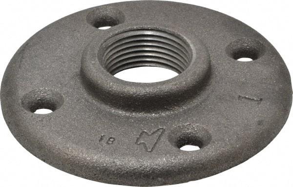 Made in USA - 1" Pipe, 4" OD, 11/16" Hub Length, Black Floor Pipe Flange - 3" Across Bolt Hole Centers, 1/4" Bolt Hole, 150 psi, Class 150 - Industrial Tool & Supply