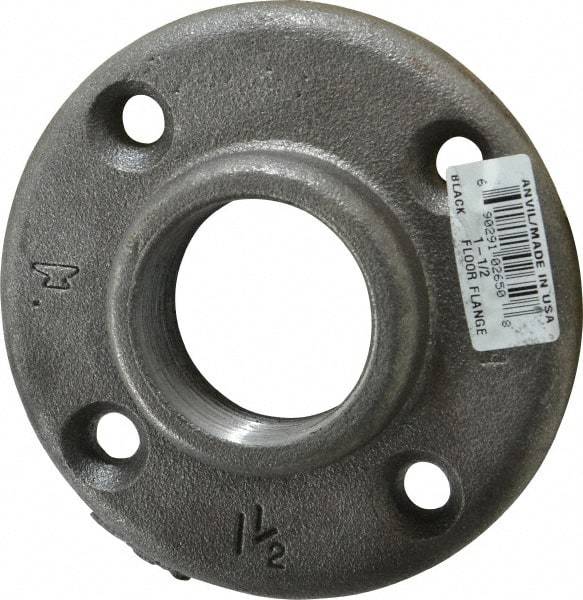Made in USA - 1-1/2" Pipe, 4-1/2" OD, 7/8" Hub Length, Black Floor Pipe Flange - 3-1/2" Across Bolt Hole Centers, 5/16" Bolt Hole, 150 psi, Class 150 - Industrial Tool & Supply